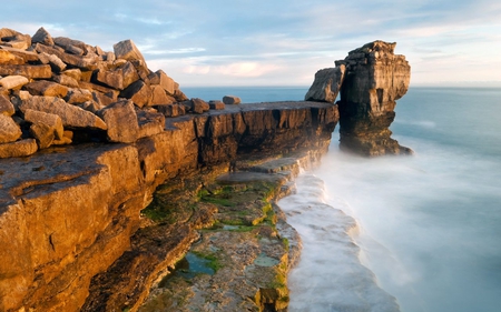 Ocean Rocky Beach - beauty, beach, sky, mounts, water, mountains, wave, rocks, nature, view, clouds, blue, beautiful, scene