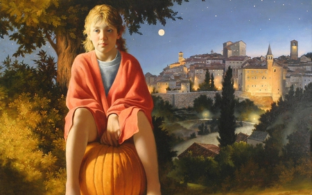 Girl of the pumpkin - fruit, people, village, woman, pumpkin