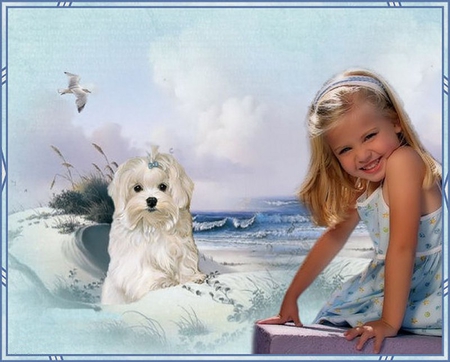 Girl with puppy - people, beach, puppy, girl, woman, dog