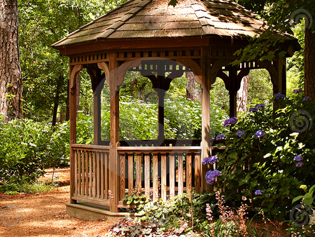 gazebo - woodland, place, gazebo, trees