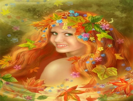 Autumn in my Hair - woodland, autumn, abstract, leafs, fantasy