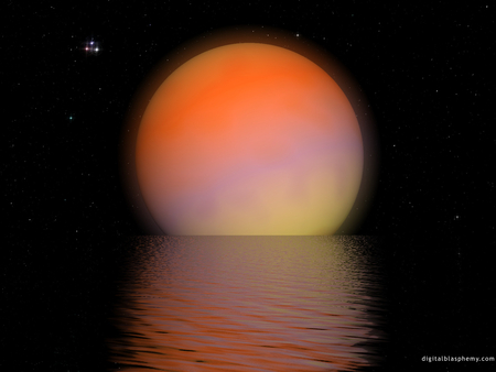 Autumn Moon Over Water - moon, abstract, 3d and cg, water, fantasy