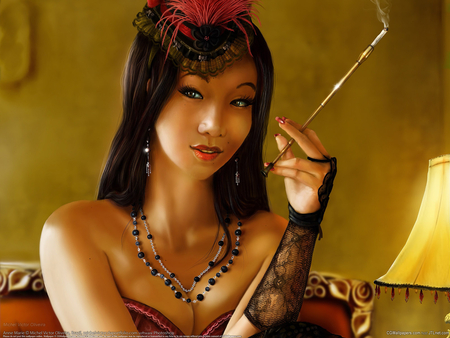 Anne Marie - pretty, women, fantasy, smoking