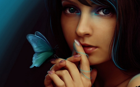 Blue Butterfly - butterfly, women, fantasy, blue