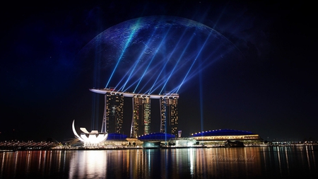 A Dreamy World - moon, water, abstract, buildings