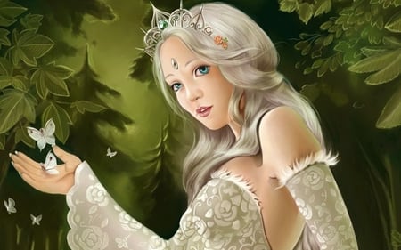 Princess - butterfly, women, fantasy, white