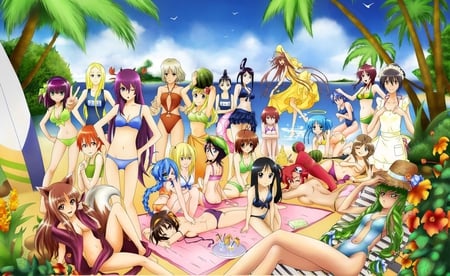 Lots of girls at the beach - anime, girls, beach, cute