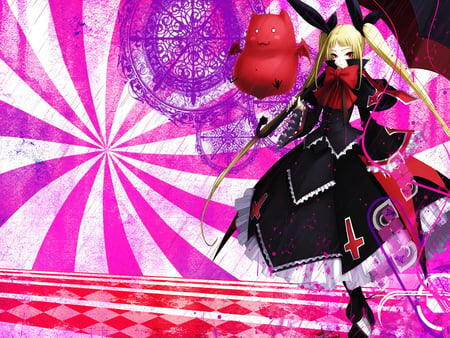 Demon - datk, pc, girl, blazeblue, monster, xbox360, blond hair, abstract, fight, battle, pink, anime, video games, ps3, dress