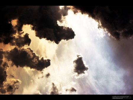 dark clouds - beauty, sky, light, black, white, nature, dark, digital art, clouds