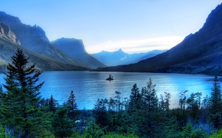 BLUE LAKE - lake, mountain, trees, blue