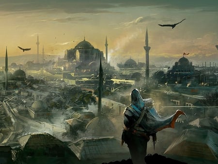 Assassins Creed - game, eagle, assassins creed, brotherhood, sword, dagger, buildings