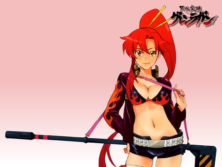 yoko littner - red hair, blush, long hair, weapom, red eyes