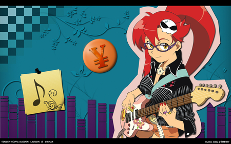 yoko littner - red hair, guitar, blush, bicolors, npte