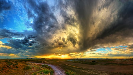 Panning the Skies - sky, cool, beautiful, clouds, hdr, road