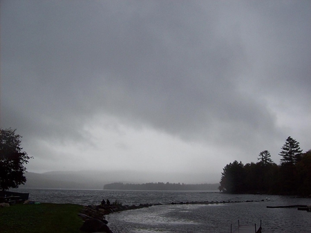 foggy,cloudy day at clearwater lake, industry, maine - lake, cloudy, fog, maine