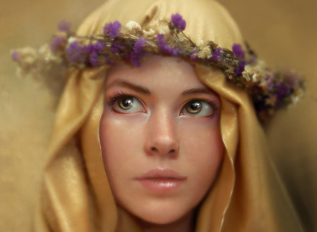 face of innocense - face, crown, innocense, flowers, veil, girl