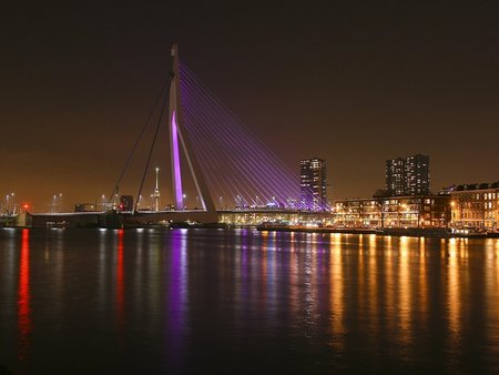 Rotterdam Netherlands - night, netherlands, rotterdam, bridge