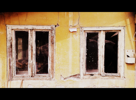 The old house - house, yellow, windows, old, wall