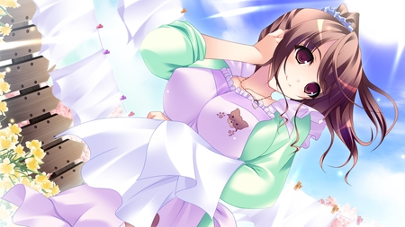 Hinamidori Chouko - hinamidori chouko, anime, anime girl, girl, flower, kawai, wind, pochi to goshujin-sama, cute, sexy, sun, game cg