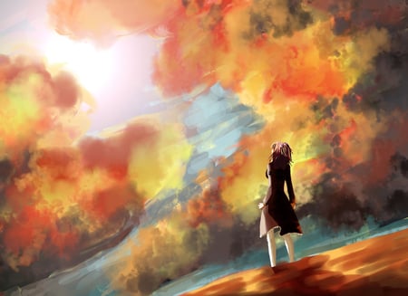 Ushiromiya Ange - pretty, cloud, girl, ushiromiya ange, anime, anime girl, sunset, umineko no naku koro ni