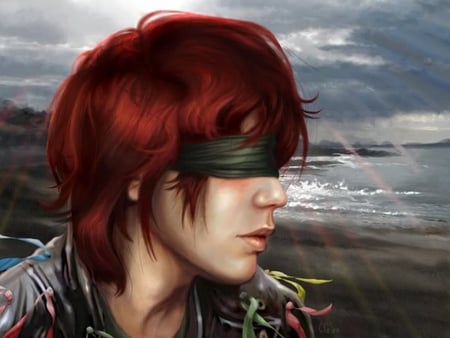 Chiaka - hair style, emo, lonely, sensual, alone, cg, boy, red hair, fantasy, redhead, face