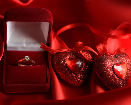 Proposal :) - beauty, feeling, heart, wonderful, ring, box, ribbon, marriage, love, proposal, silk, emotions, romantic, red, beautiful, stones, decoration