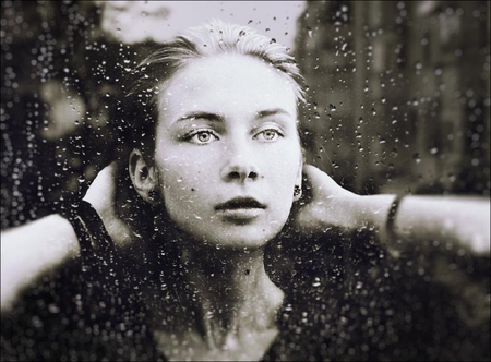 RAIN - woman, bw, photography, rain