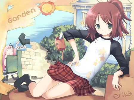 It's a Wonderful Day - anime, house, garden, girl