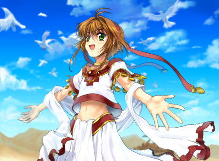 Feel Free - girl, anime, birds, desert