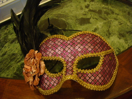 Pink and Green Mask - color, feathers, pink and green, mask