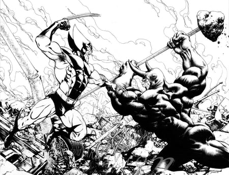 Wolverine vs Rhino by davidyardin - rhino, wolverine, fight, marvel