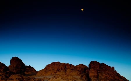 Desert Blue Night - beauty, moon, night, scence, rocks, nature, view, dark, blue, beautiful, desert, stones