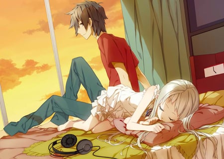 Nap Time - boy, anime, time, girl, together, nap, other