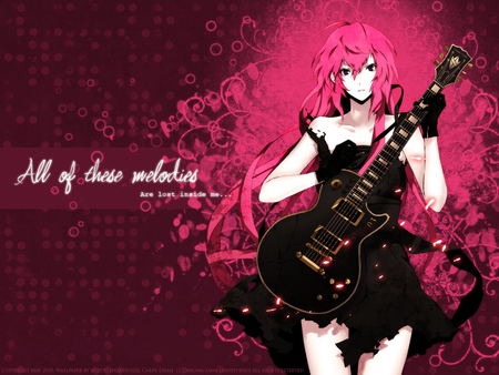 Megurine Luka - megurine luka, wallpapers, pink, black, guitar, anime, girl, dress, volcaloid, long hair