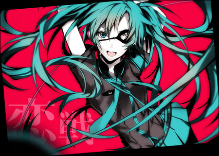 Hatsune Miku - tie, anime, skirt, girl, pigtails, long hair, eye patch, uniform, miku, hatsune