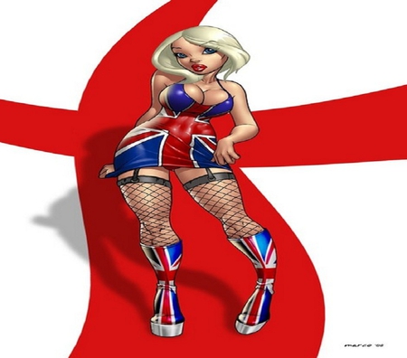 British Flag Girl - sexy, girl, fantasy, cartoon