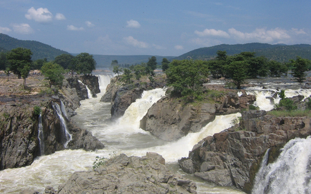 Fork Falls - water, sky, falls, bushes