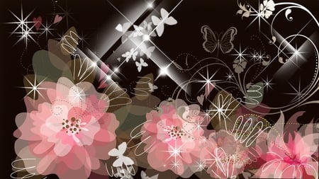 Pink on Dark - squiggles, abstract, swirls, flowers, firefox persona, butterflies