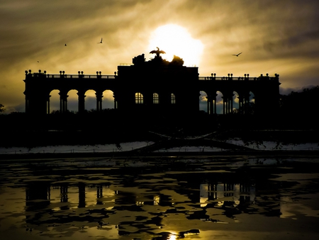 Vienna Silhouette - silhouette, lake, schonbrunn, vienna, monument, gloriette, palace