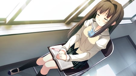 I'm tired - sleeping, your diary, girl, long hair, anime girl, kawai, book, seifuku, black hair, game cg, cool, kantoku, anime, cute, ayase sayuki