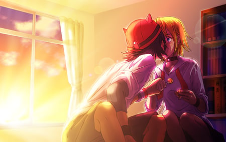 Sunset Kiss - sket dance, female, anime, sunset, girl, fujisaki yusuke, male, onizuka hime