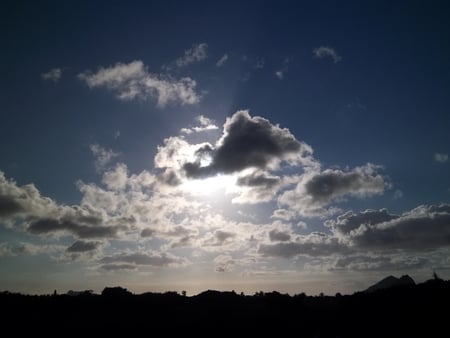 paradise - sunshine, blue sky, clouds, grass