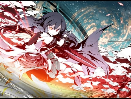 Girl in Action - pretty, anime, female, girl, action, red eyes