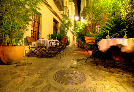 Outside Cafe - plants, cafe, tables, outside