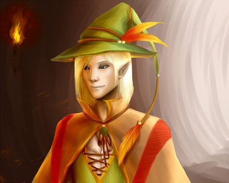 The elf - hat, cape, flame, maze, dark, elf, fantasy, red, green, tunnel, games