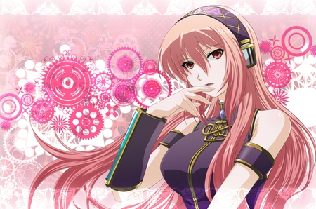 Megurine Luka - pretty, artistic, pink, luka, uniform, flowers, pink eyes, big breasts, headphones, nice, program, hot, megurine, beauty, gold, virtual, cg, white, megurine luka, cute, song, outfit, sexy, vocaloid, anime, music, big boobs, pink hair, art, idol, anime girl, beautiful, singer, girl, cool, black, awesome, diva, digital, vocaloids, headset