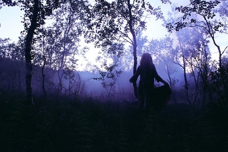 Forest Nymph - trees, forest, purple, hulder