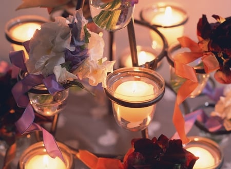 Peace and beauty - decoration, candle, beauty, light, peace, harmony, flowers, wonderful, brightness, ribbon, emotions