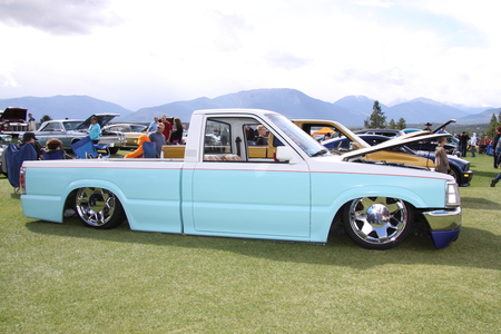 Dodge truck at the Radium Hot Springs car show 88 - white, truck, dodge, blue, photography, tires, green, black