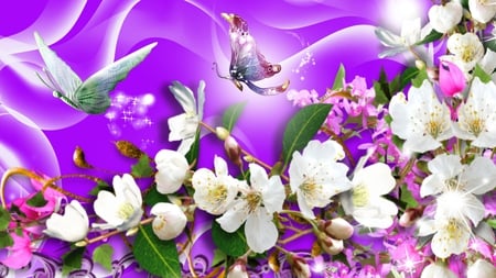 Why Butterflies Fly - swirls, stars, smoke, shine, spring, sparkle, flowers, firefox persona, apple blossoms, butterflies